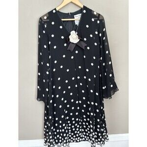 Rickie Freeman for Teri Jon Women’s Black W/white Polka Dot Silk Dress Size 4